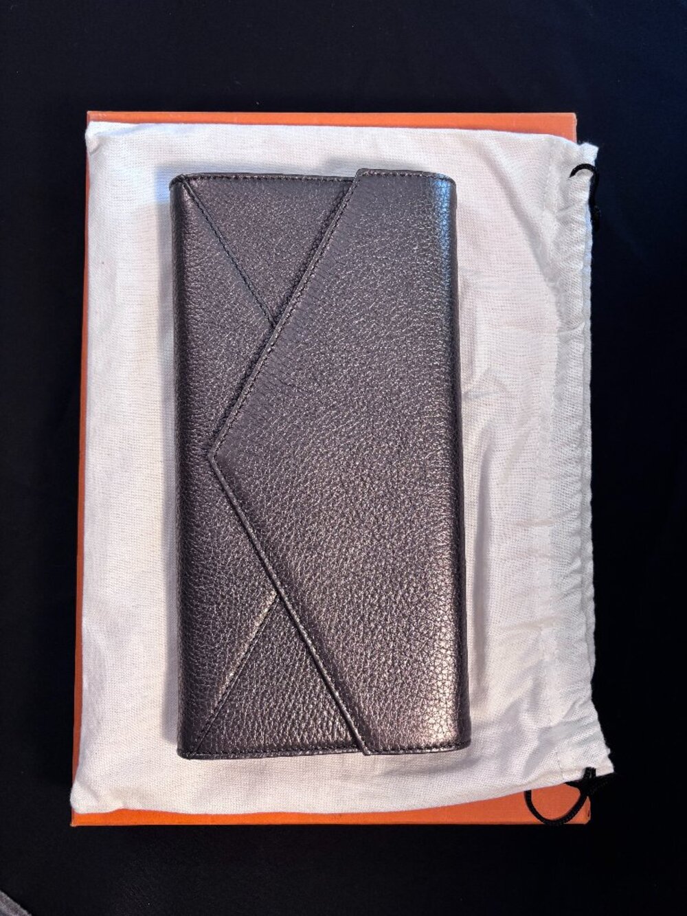 Cuyana Gray Metallic Envelope Clutch with dust bag and box